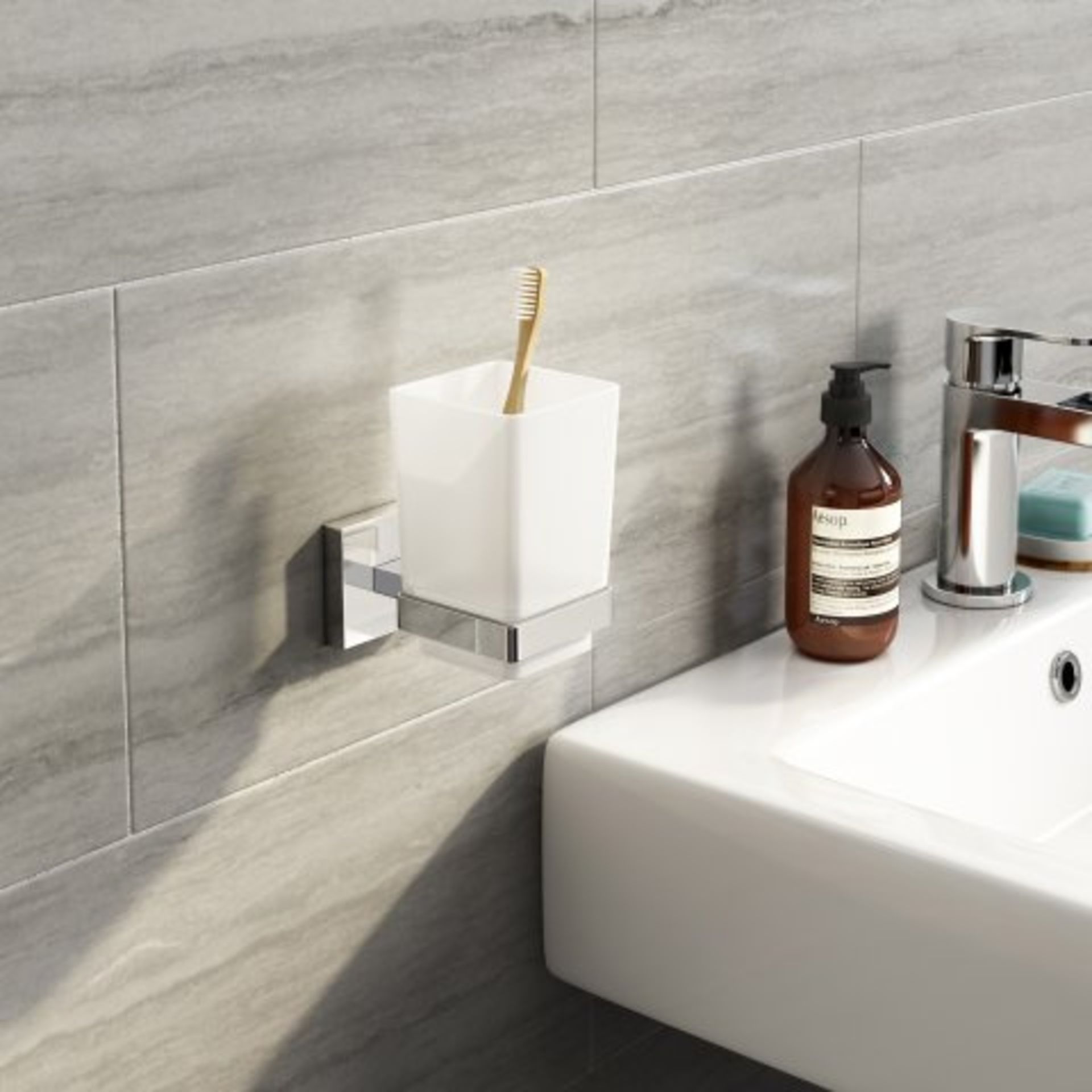 (I130) Jesmond Tumbler Holder Tumbler and holder designed for a modern bathroom. The square design - Image 3 of 3