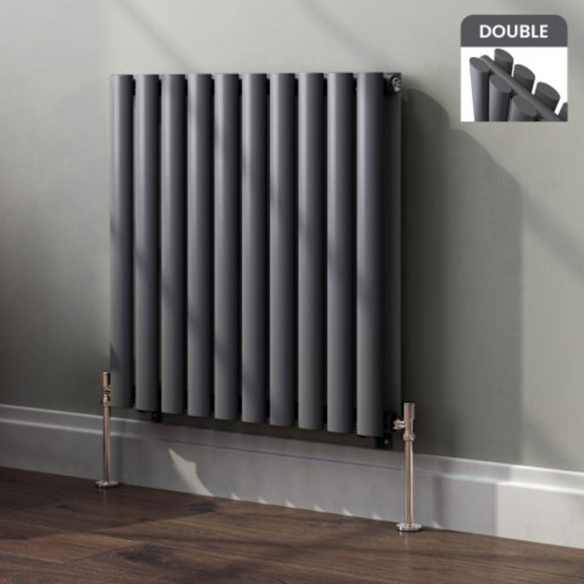 (I71) 600x600mm Anthracite Double Panel Oval Tube Horizontal Radiator - Huntington Finest. RRP £