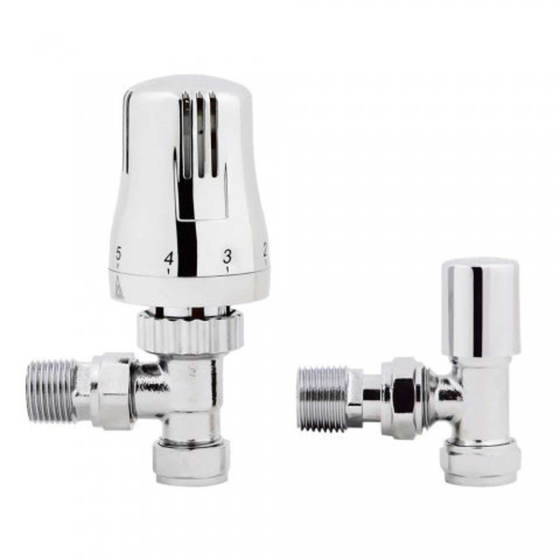 (I136) 15mm Standard Connection Thermostatic Angled Chrome Radiator Valves. Made of solid brass, our