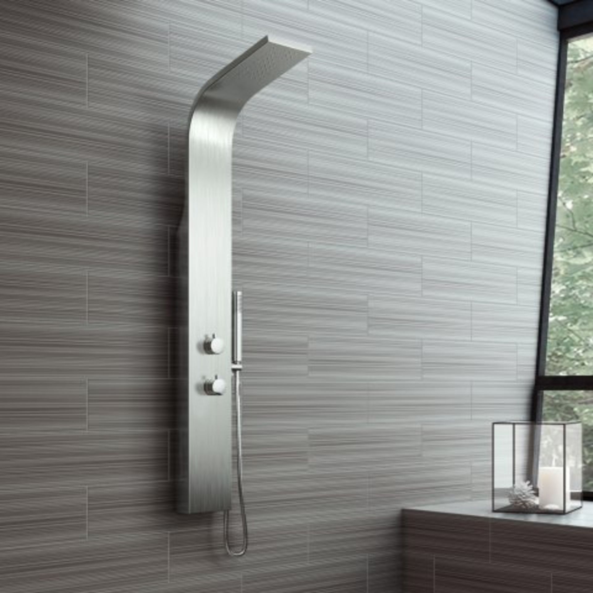 (I1) Brushed Steel Shower Panel Tower. RRP £499.99. Feel inspired with our premium shower panel