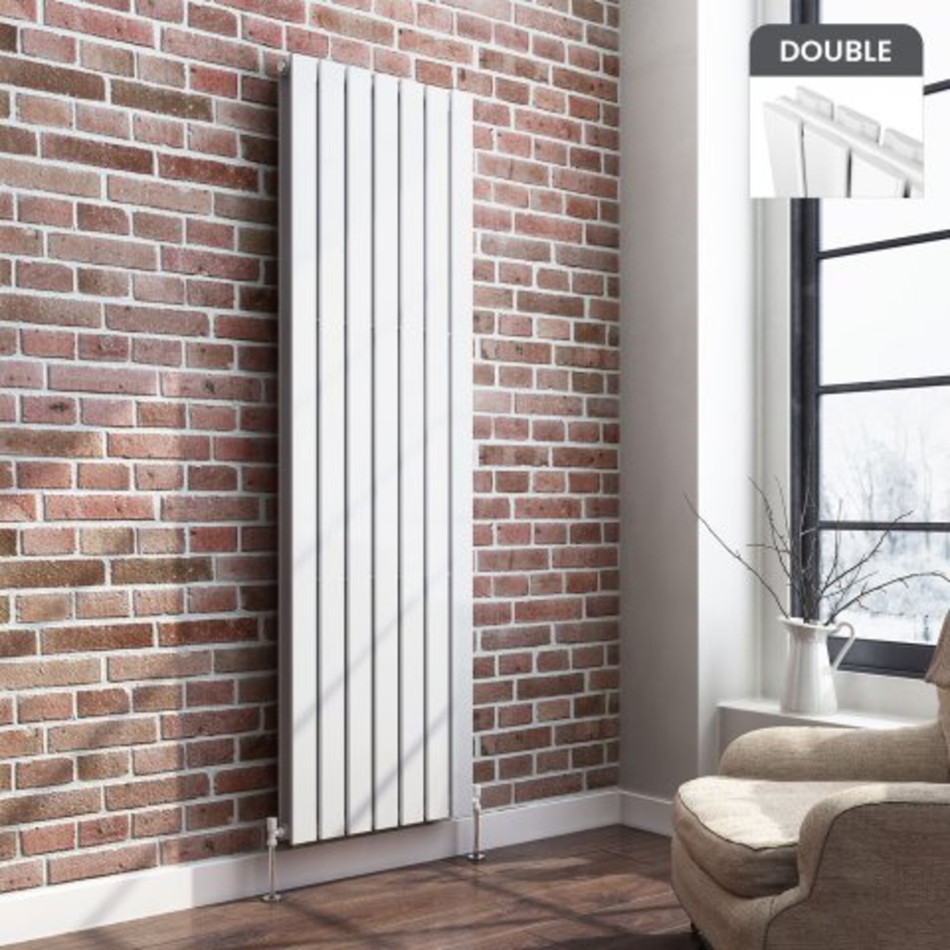 (I4) 1800x532mm Gloss White Double Flat Panel Vertical Radiator - Thera Premium. RRP £599.99.