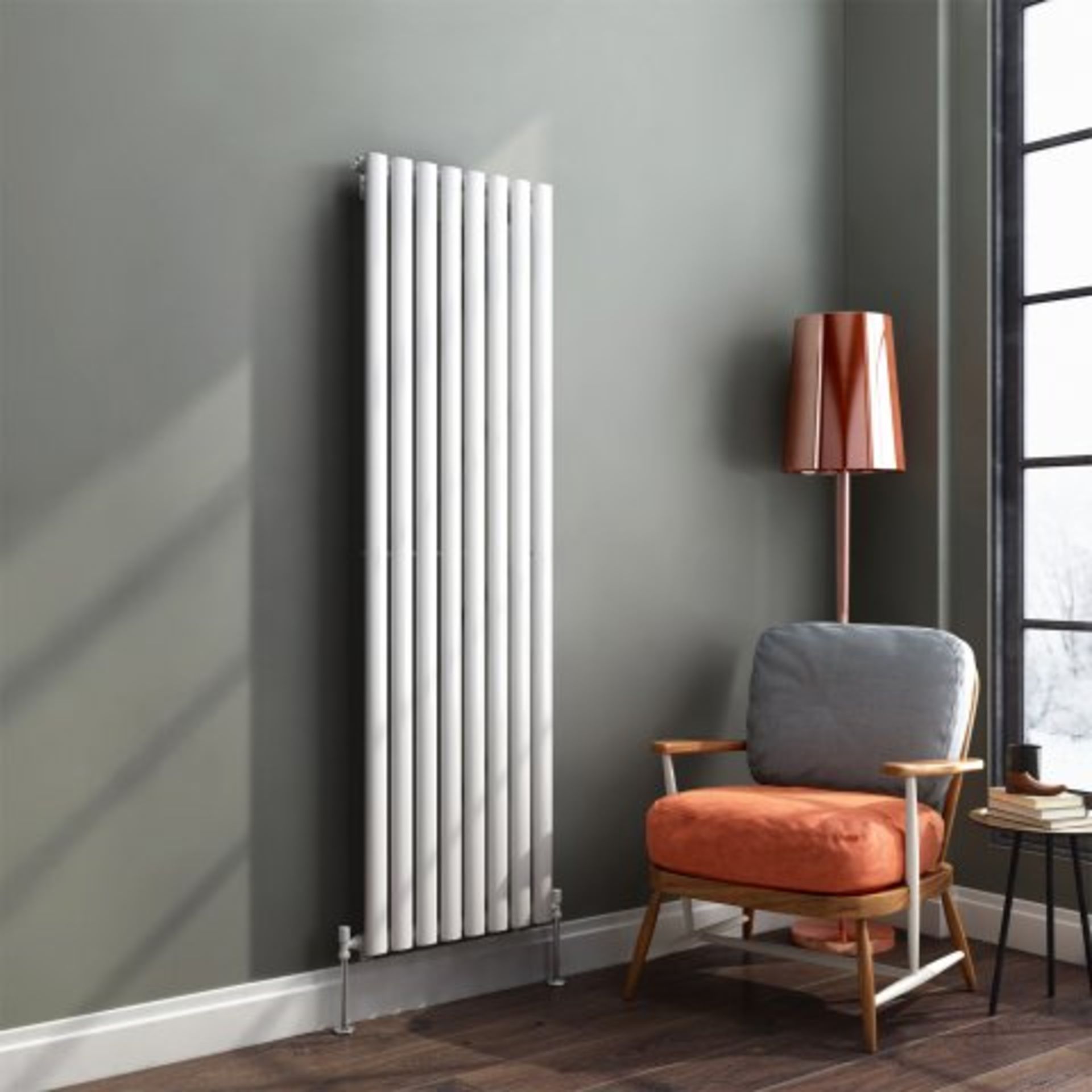 (I121) 1600x480mm Gloss White Single Oval Tube Vertical Radiator - Ember Premium. RRP £299.99. - Image 2 of 5