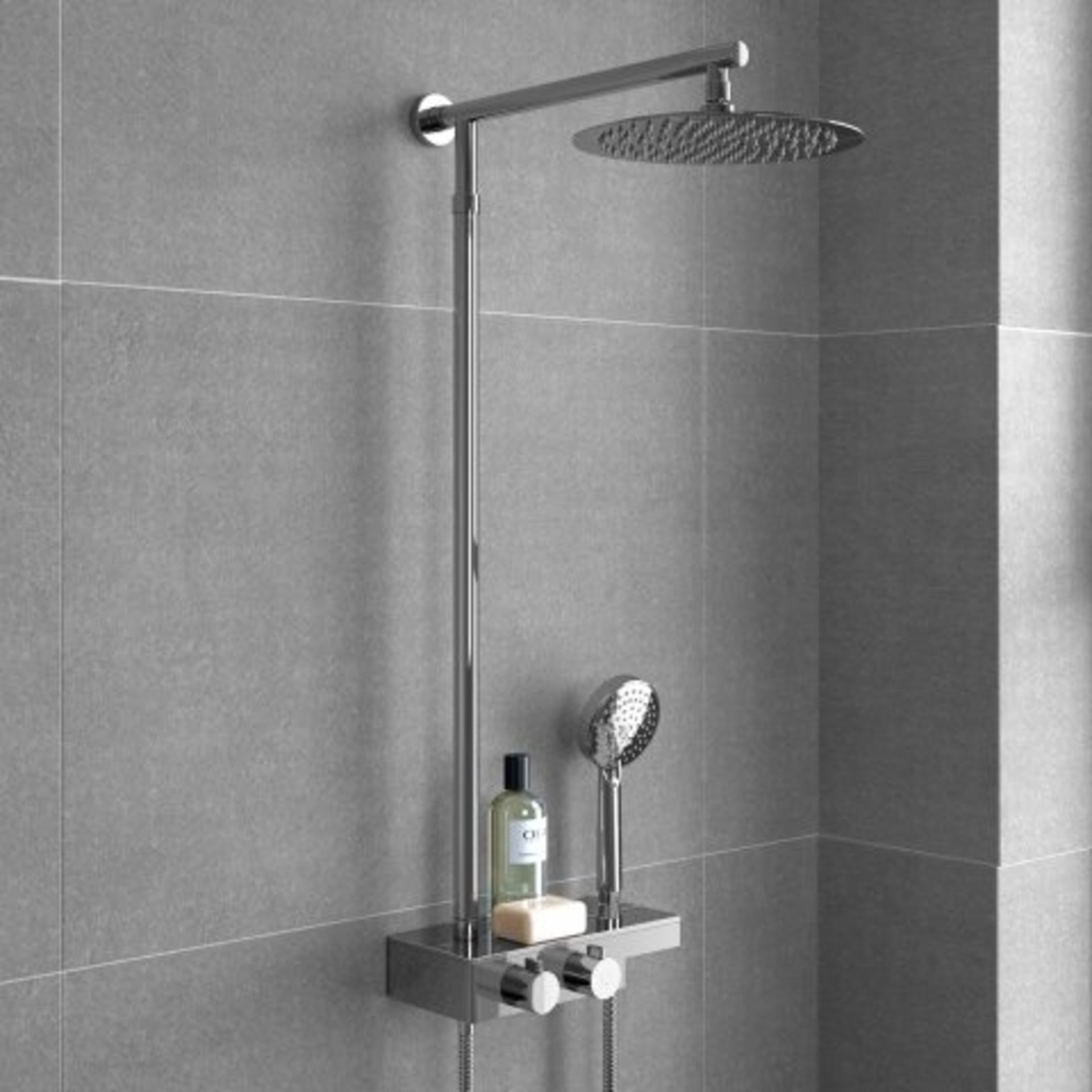 (I24) 250mm Large Round Head Thermostatic Exposed Shower Kit, Handheld & Storage Shelf. RRP £349.99. - Image 2 of 4