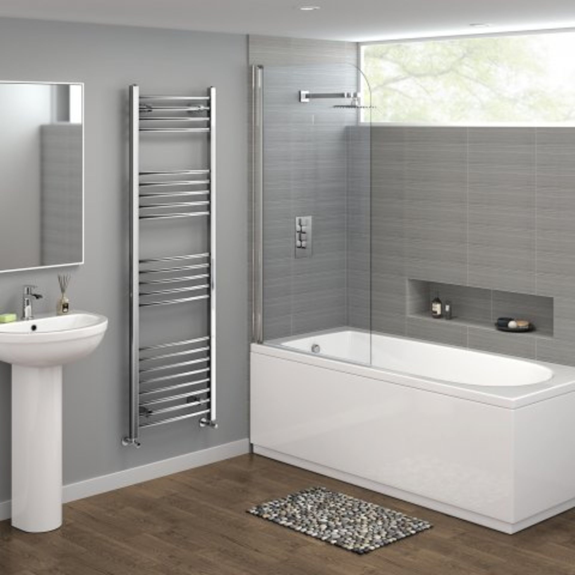 (I10) 1600x500mm - 20mm Tubes - Chrome Curved Rail Ladder Towel Radiator - Nancy . RRP £132.78. - Image 2 of 4