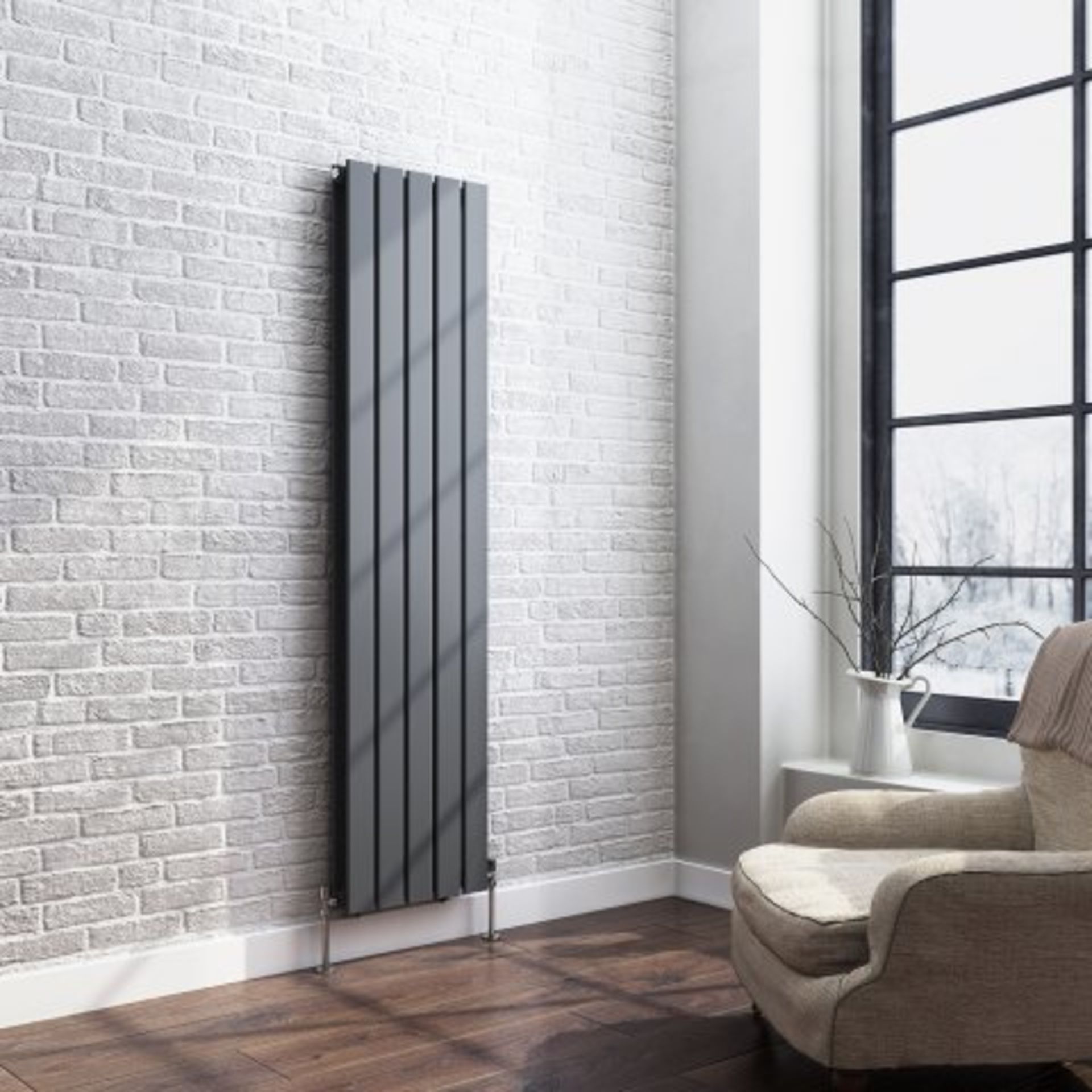 (I43) 1600x376mm Anthracite Double Flat Panel Vertical Radiator - Thera Range. RRP £399.99. Designer - Image 3 of 3