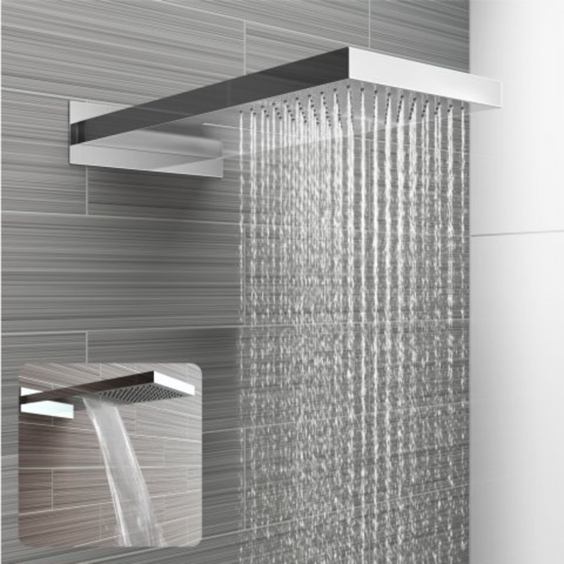 (I21) Stainless Steel 230x500mm Waterfall Shower Head. RRP £374.99. "What An Experience": Enjoy