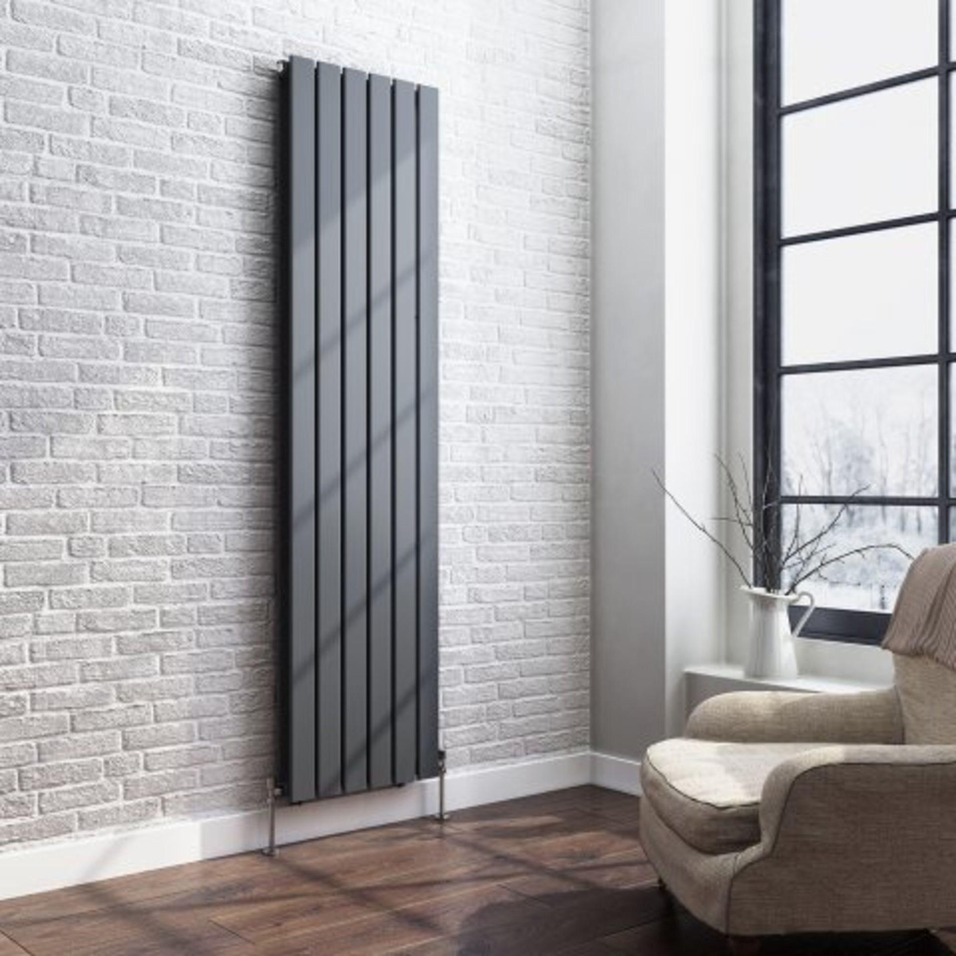 (I116) 1800x458mm Anthracite Double Flat Panel Vertical Radiator - Thera Range. RRP £499.99. - Image 3 of 3