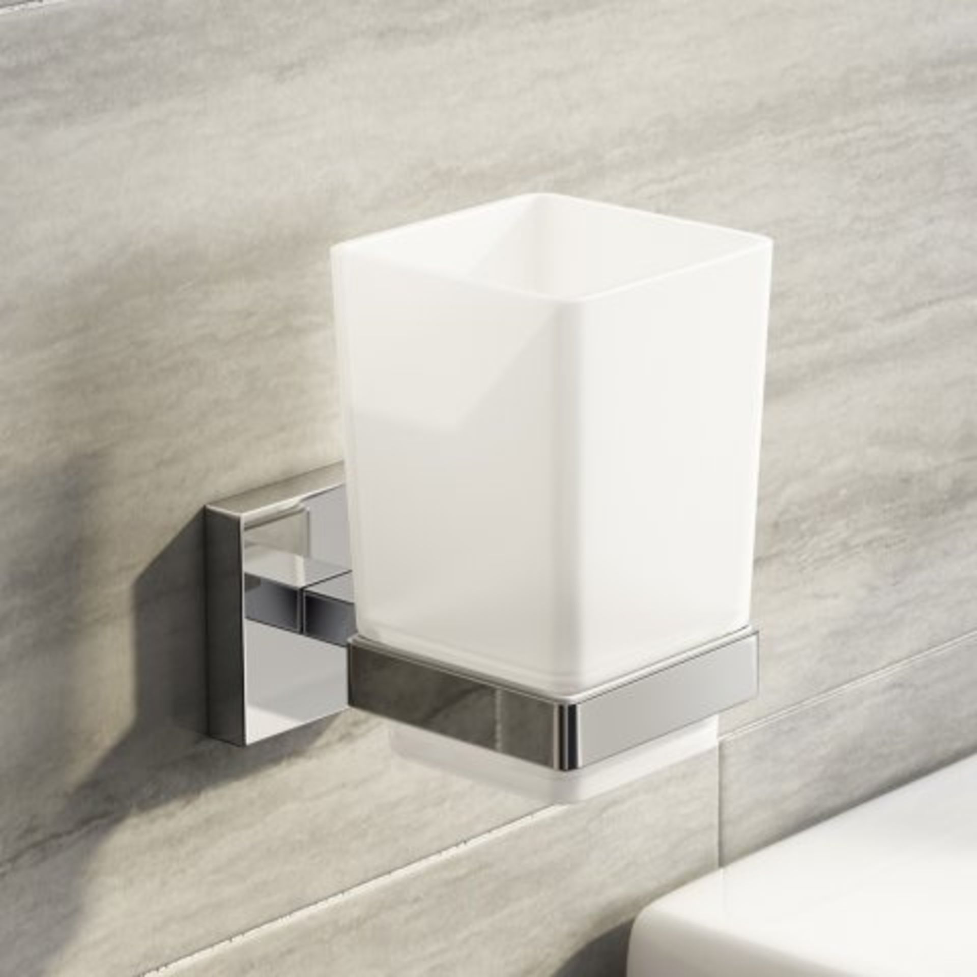 (I130) Jesmond Tumbler Holder Tumbler and holder designed for a modern bathroom. The square design
