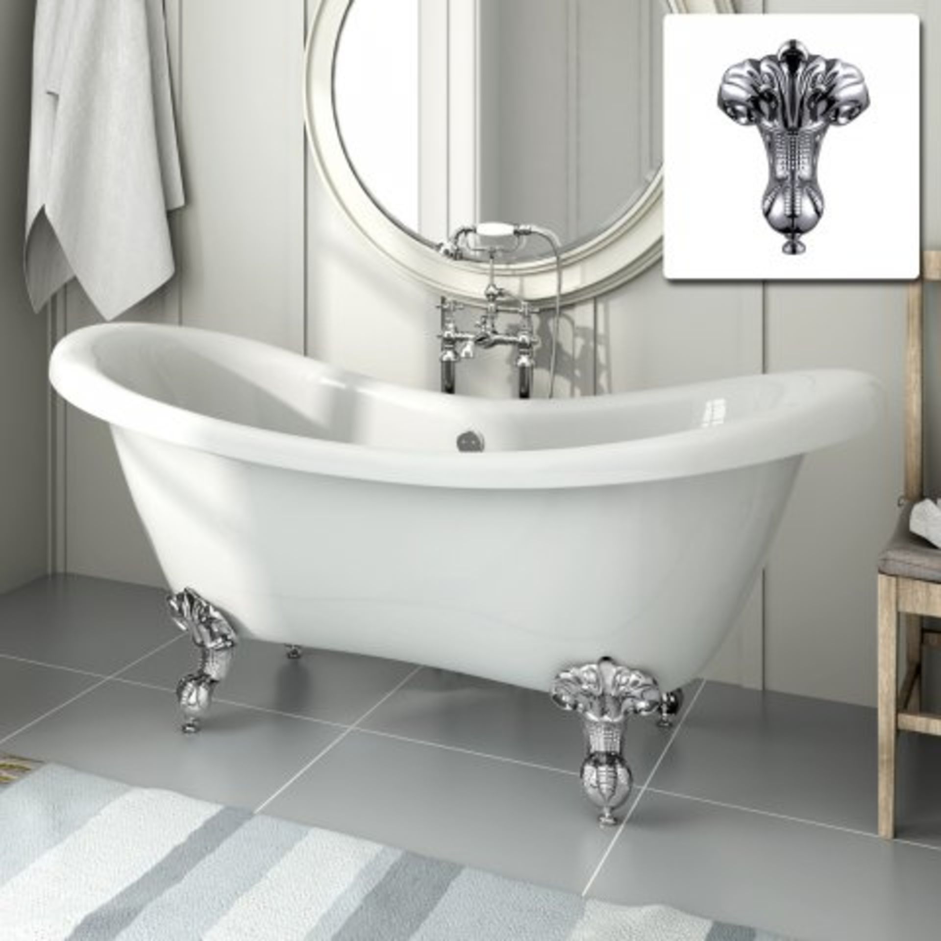 (I15) 1600mm Victoria Traditional Roll Top Double Slipper Bath - Ball Feet - Large. RRP £799.99.