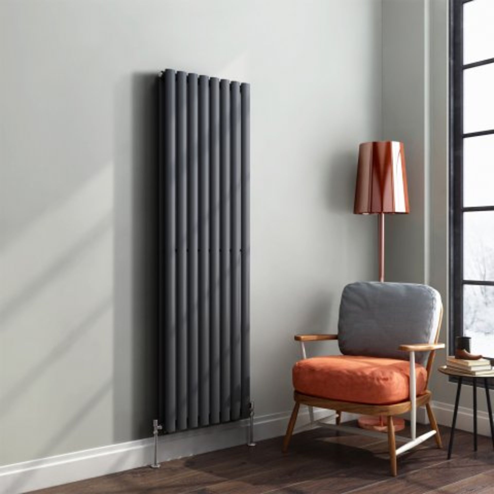 (I75) 1600x480mm Anthracite Double Oval Tube Vertical Radiator - Ember Premium. RRP £303.99. - Image 2 of 5