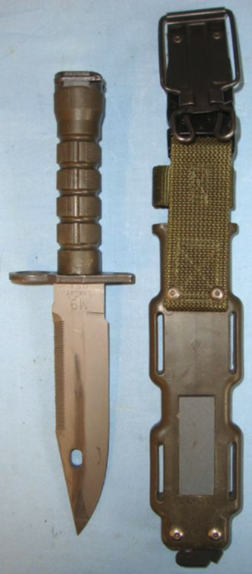 Post 1992 Early LanCay U.S. Military Phrobis M9 Knife Bayonet & Scabbard - Image 3 of 3