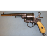 C1870, Continental Military 12mm Calibre Pinfire 6 Shot Revolver With Antique Ivory Grips