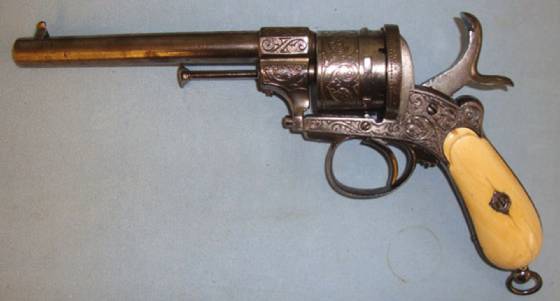 C1870, Continental Military 12mm Calibre Pinfire 6 Shot Revolver With Antique Ivory Grips