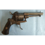 Post 1893, Liege 7mm Pinfire 6 Shot Revolver With Folding Trigger.