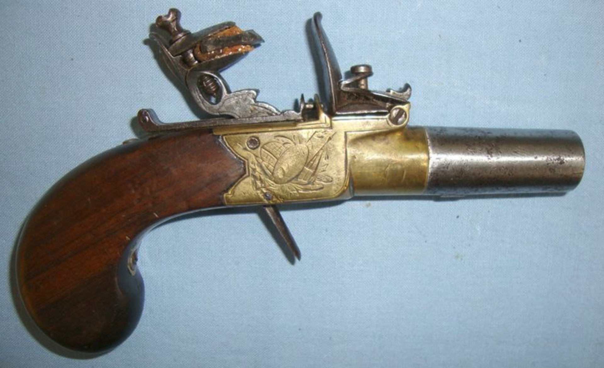 C1830 English, Brass Framed Flintlock Pocket Pistol