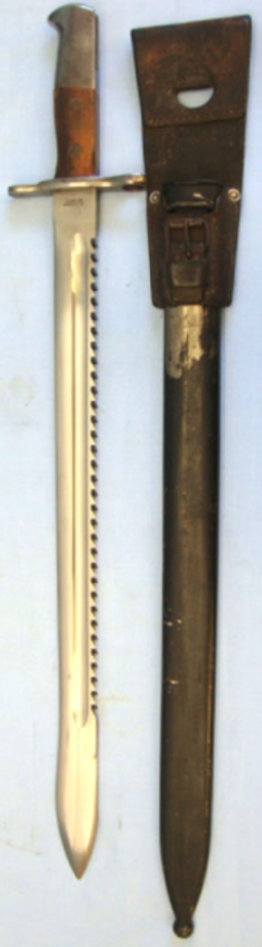 Swiss M1914 Schmidt Rubin Sawbacked 'Butcher' Bayonet By Elsener Schwyz, Scabbard and leather frog