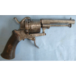 C1870 Liege 7mm Pinfire 6 Shot Revolver With Folding Trigger By Jean Leclerc.