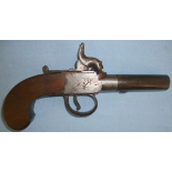 C1830 English .46" Bore Percussion Overcoat Pistol With Turn Off Barrel By Fotherby, York.