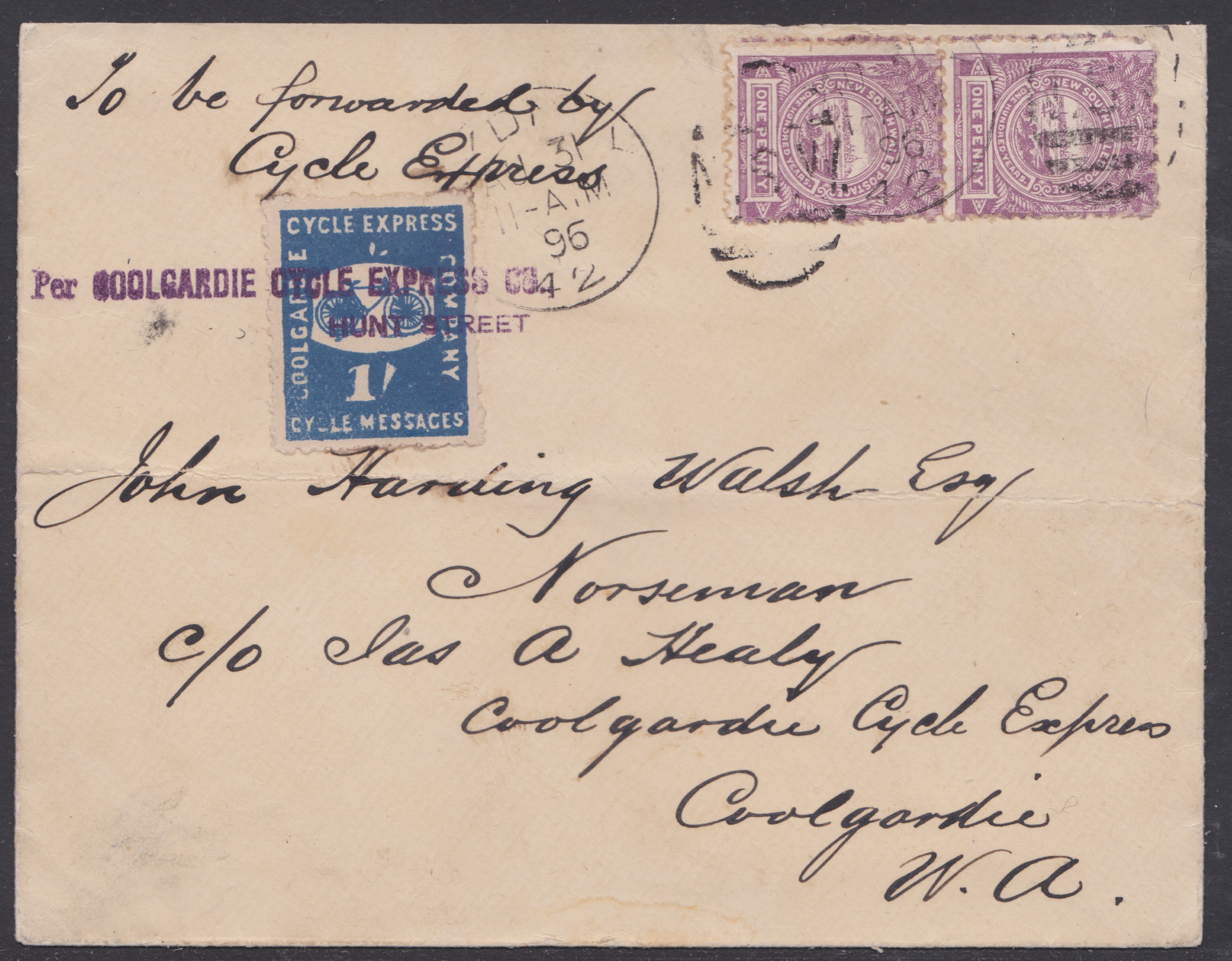 WESTERN AUSTRALIA 1896 (Aug 31) - Cover (unobtrusive horizontal fold) from Sydney bearing NSW 1d