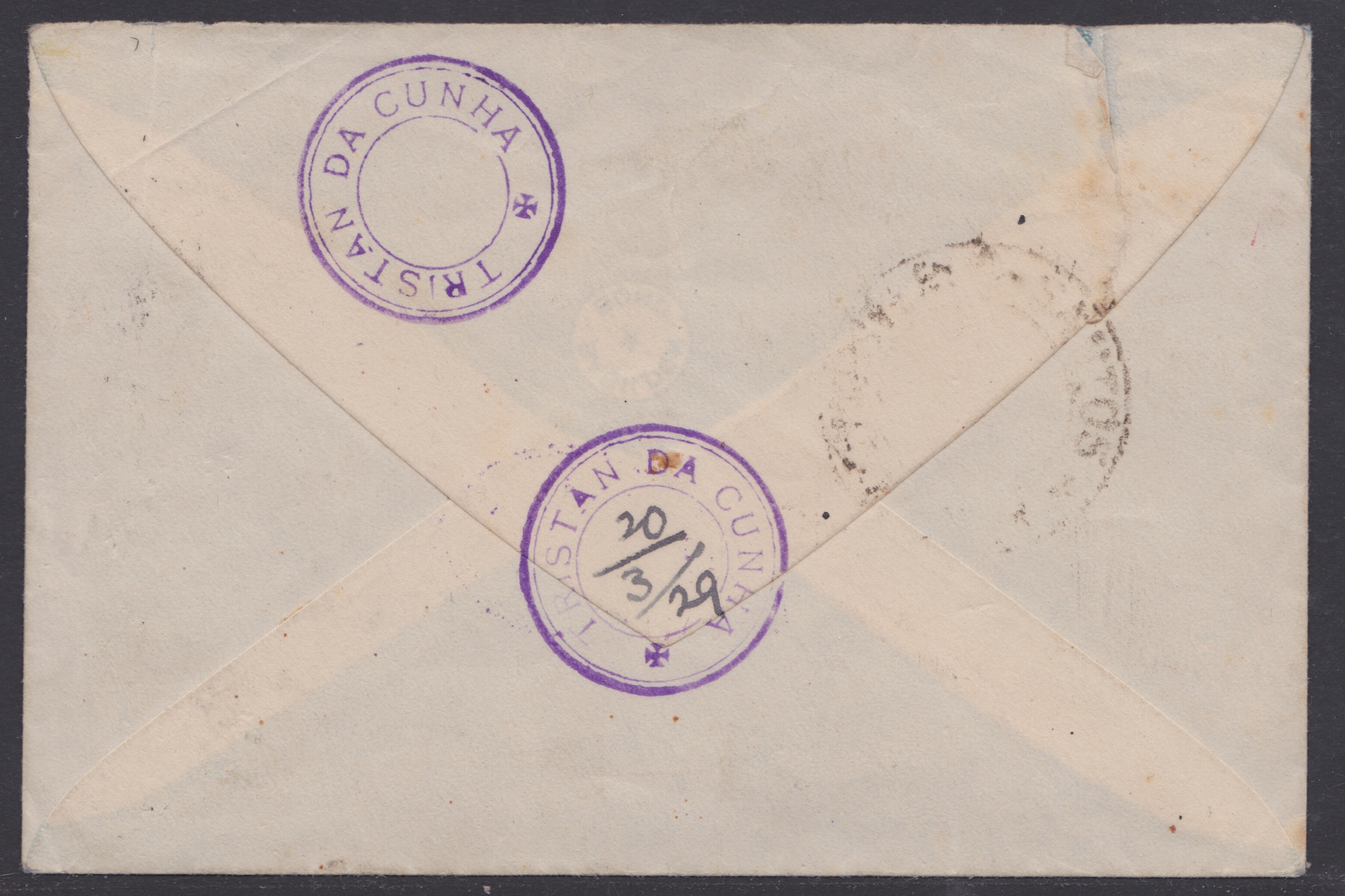 TRISTAN DA CUNHA 1929 - Cover to Brazil bearing GB 1d and 1.1/2d cancelled by type IV "TRISTAN DA - Image 2 of 2