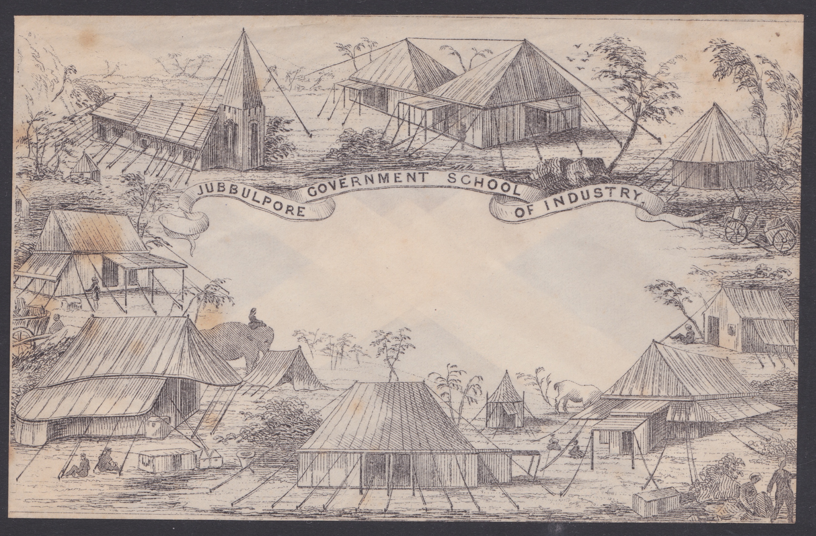 INDIA C.1850 - Unused pictorial envelope (minor staining) entitled "JUBBULPORE GOVERNMENT SCHOOL