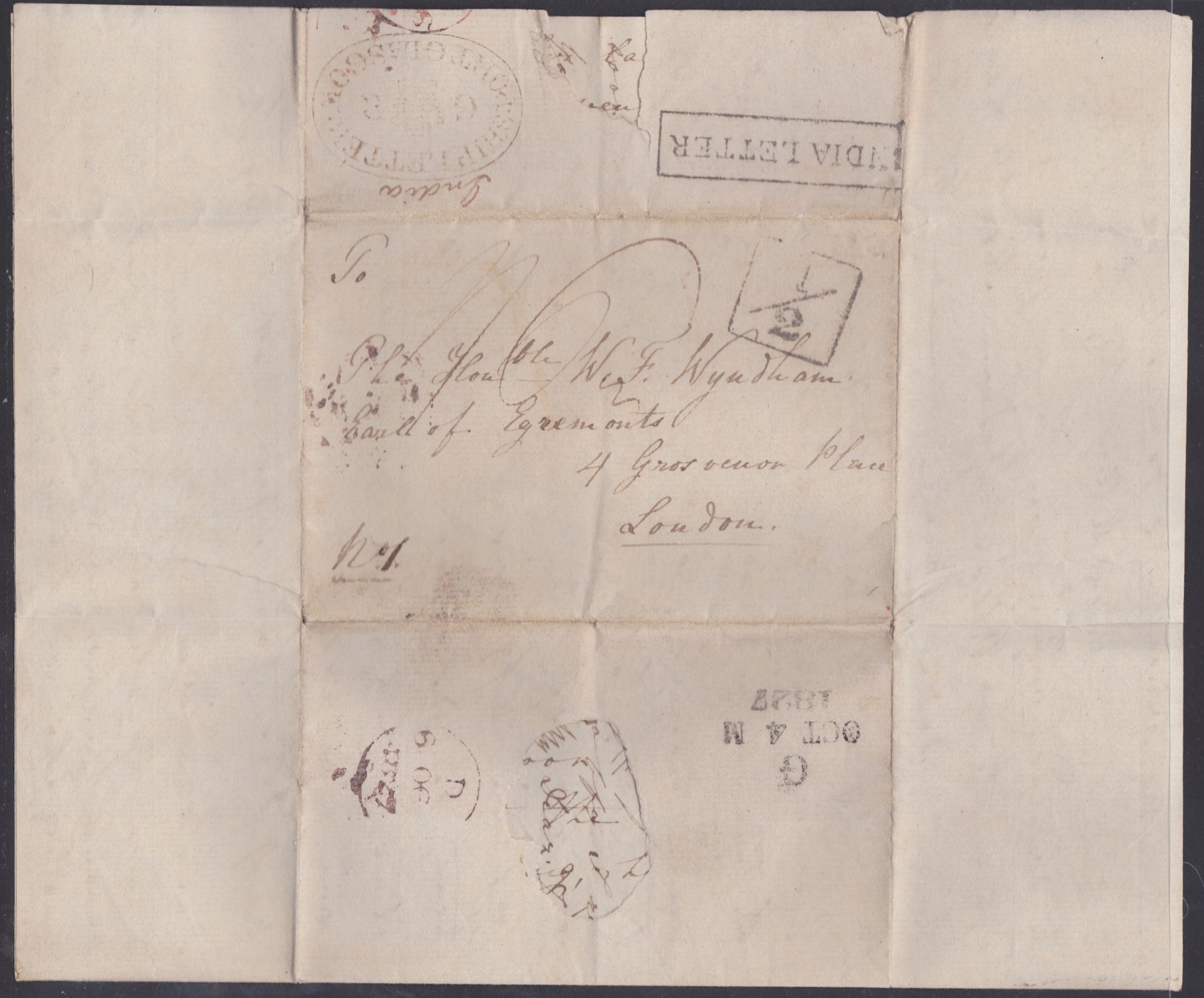 G.B. - SHIP LETTERS - GLASGOW / LONDON / TRISTAN DA CUNHA 1827 - Entire Letter (hole caused by - Image 2 of 2