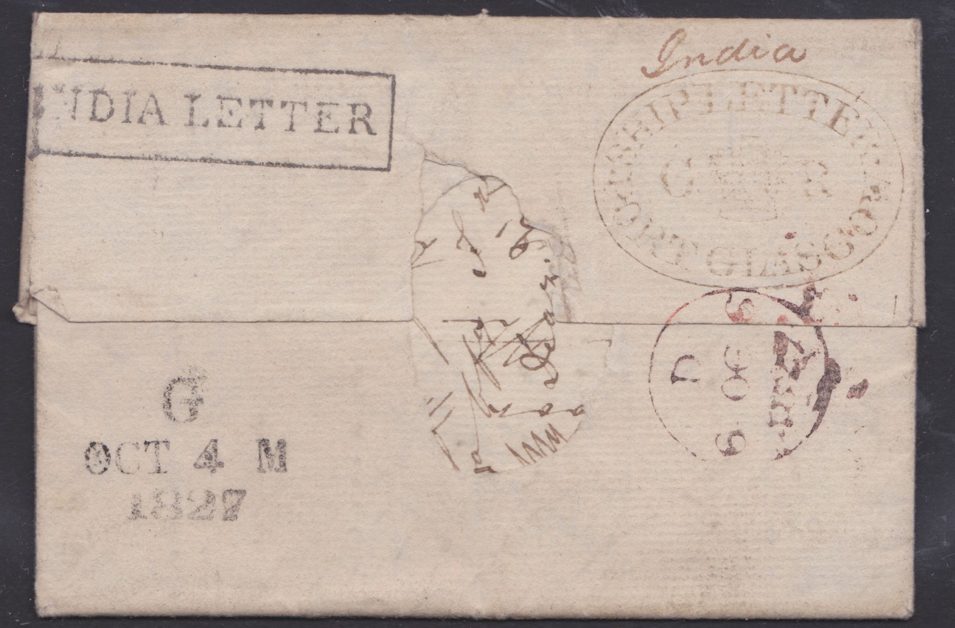 G.B. - SHIP LETTERS - GLASGOW / LONDON / TRISTAN DA CUNHA 1827 - Entire Letter (hole caused by