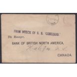 BARBADOS / WRECK MAIL 1914 (Jan 1) - Cover from Barbados to Halifax, Nova Scotia, the stamp washed