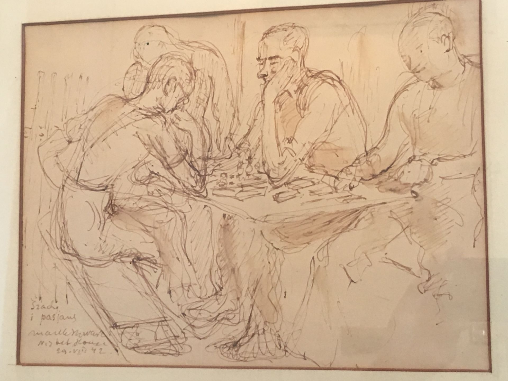 Chess and Solitaire, Ink Wash, 1942, Signed by Marek Szwarc - Image 5 of 7