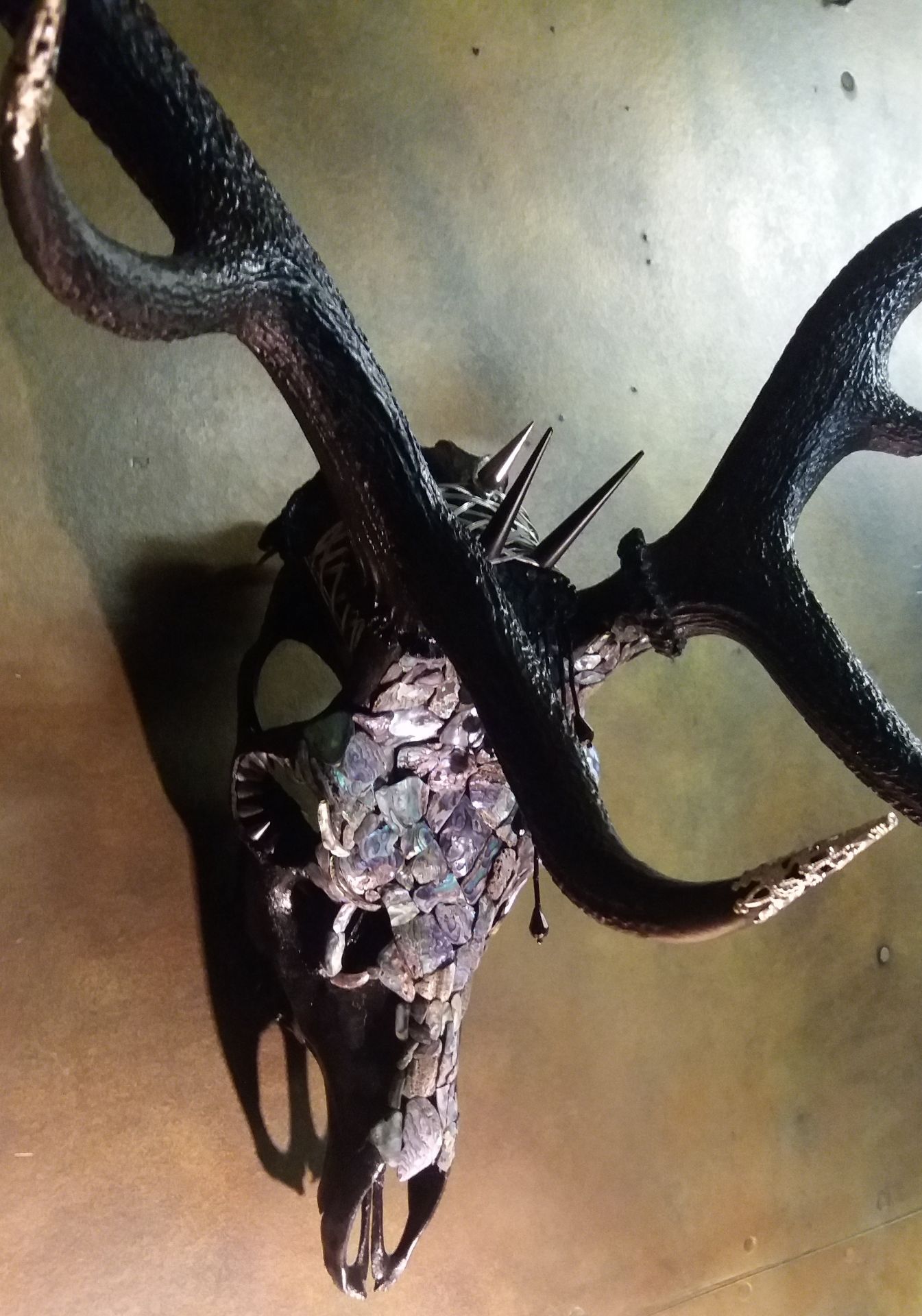 Hearne the Huntress 12 point Stags head sculpture mother of pearl mosaic matt black . - Image 2 of 7