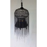 Birdcage Lantern Arabic design with flowing chains comes with free led Black candles.