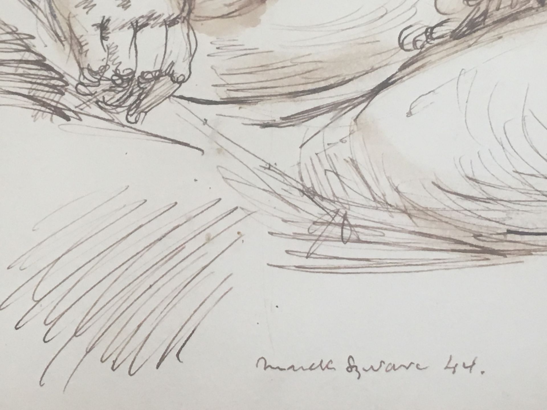 Reclining Female Nude, Ink, 1944, Signed Marek Szwarc - Image 2 of 7