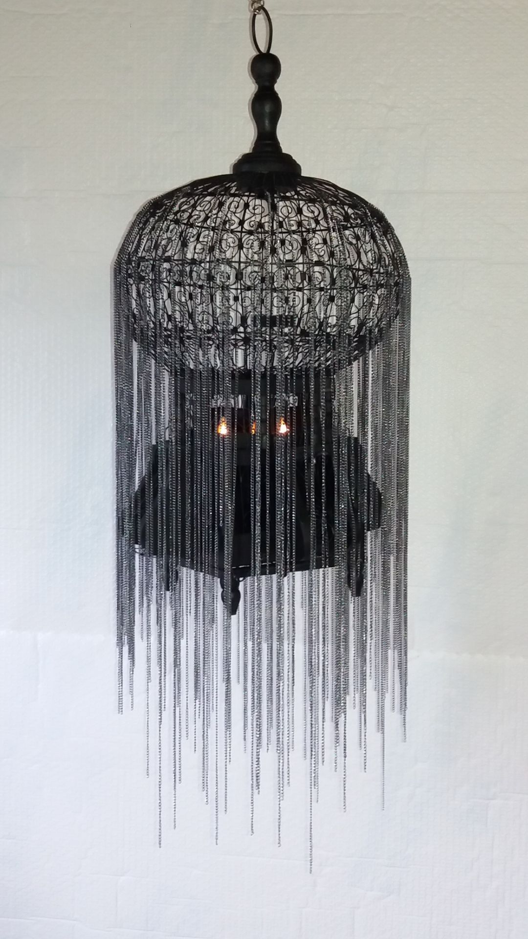 Birdcage Lantern Arabic design with flowing chains comes with free led Black candles. - Image 2 of 2