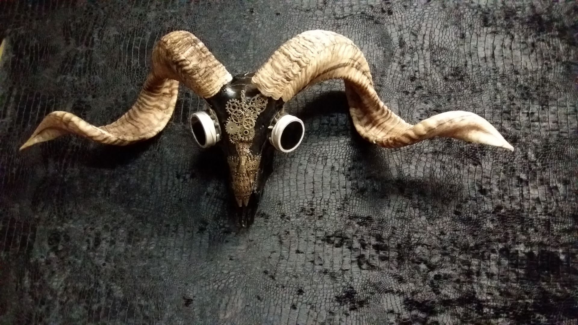 Jar JAR PUNK' Steampunk inspired skull art sculpture Aries Ram