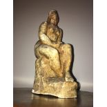 Seated female plaster sculpture, 26cm, Signed by Marek Szwarc