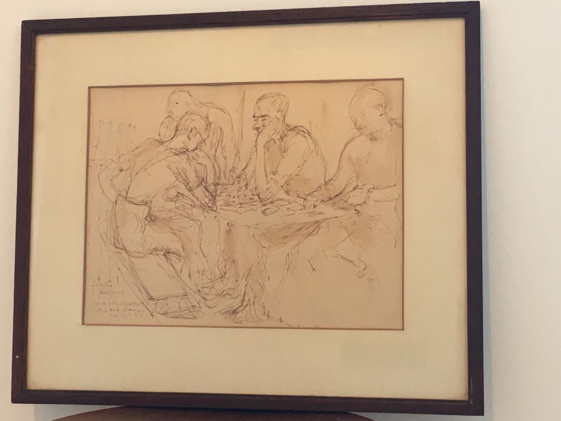 Chess and Solitaire, Ink Wash, 1942, Signed by Marek Szwarc - Image 6 of 7