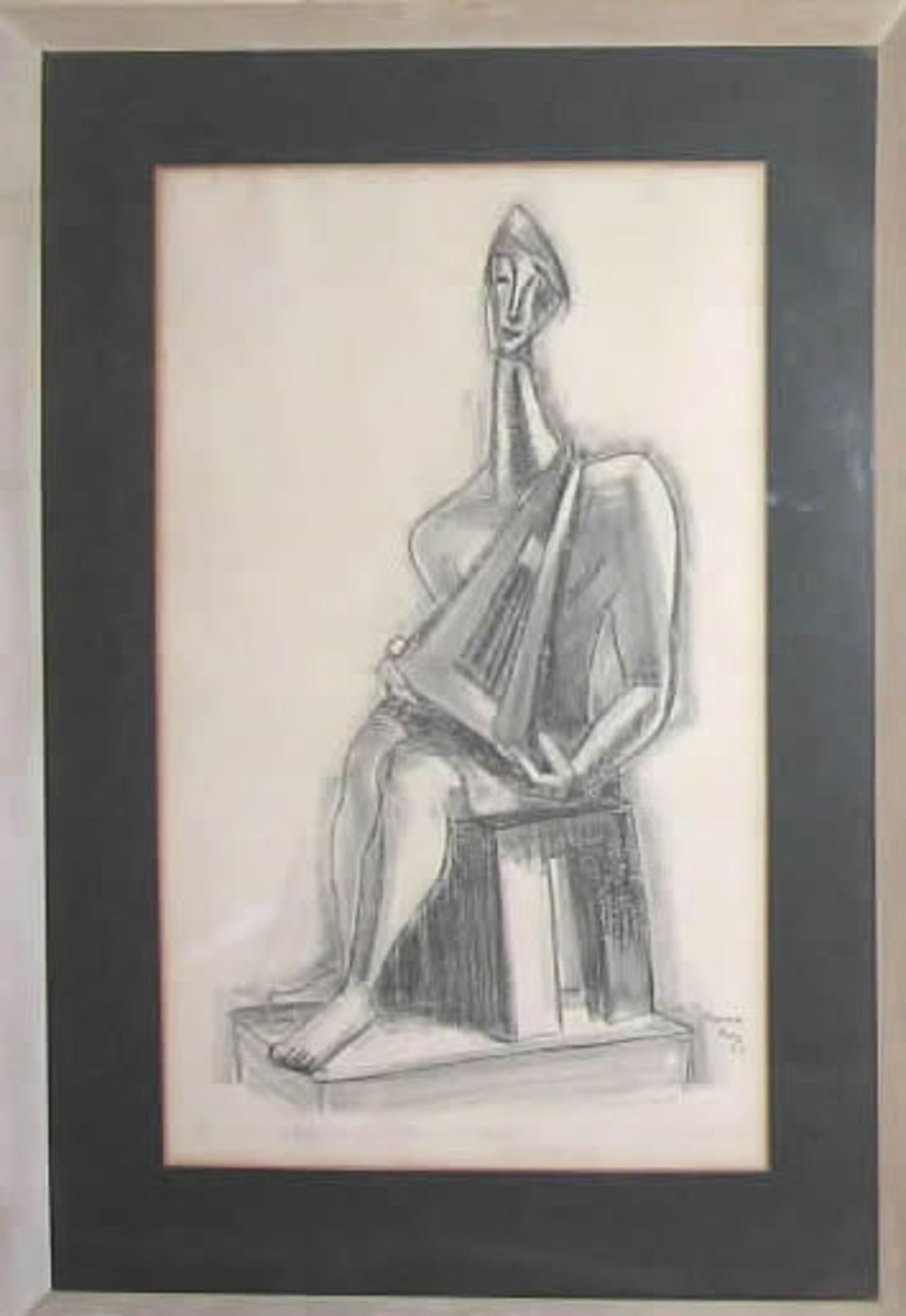 Seated figure with Harp, Print 2/25, Signed Marek Szwarc 1955