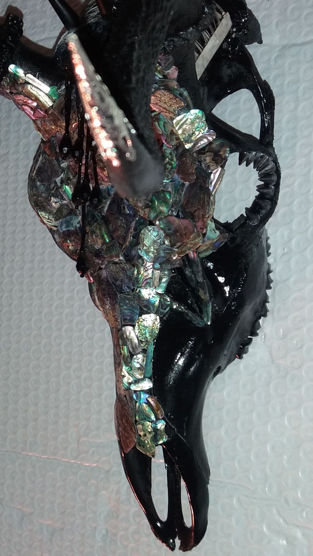 Hearne the Huntress 12 point Stags head sculpture mother of pearl mosaic matt black . - Image 5 of 7