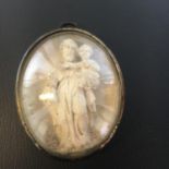 19TH CENTURY FRENCH RELIGIOUS ICON. Convex glass fronted with image of Joseph and Jesus. Signed