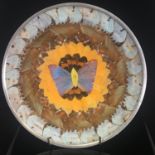 Vintage aluminium backed plate displaying a collage pattern made entirely from Butterfly Wings.
