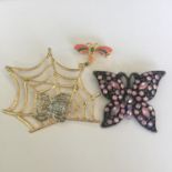 A group of insect themed vintage retro brooches. Includes free UK delivery.
