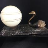 VINTAGE FRENCH ART DECO MOOD LAMP. Featuring a swan on a marble base. Includes free UK delivery.