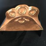 ANTIQUE JOSEPH SANKEY ART NOUVEAU COPPER CRUMB TRAY. Marked JS & SB Rd 381305 to the underside.