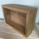 Handcrafted solid oak display case having sliding back affixed with brass screws. The display