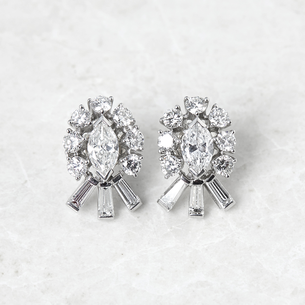 Tiffany & Co., Palladium 2.70ct Round, Marquise & Baguette Cut Diamond Stud Earrings