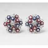 Cartier, 18k White Gold Diamond, Ruby & Sapphire Trembler Earrings