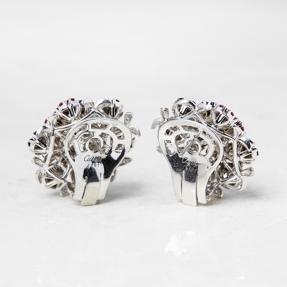 Cartier, 18k White Gold Diamond, Ruby & Sapphire Trembler Earrings - Image 8 of 11