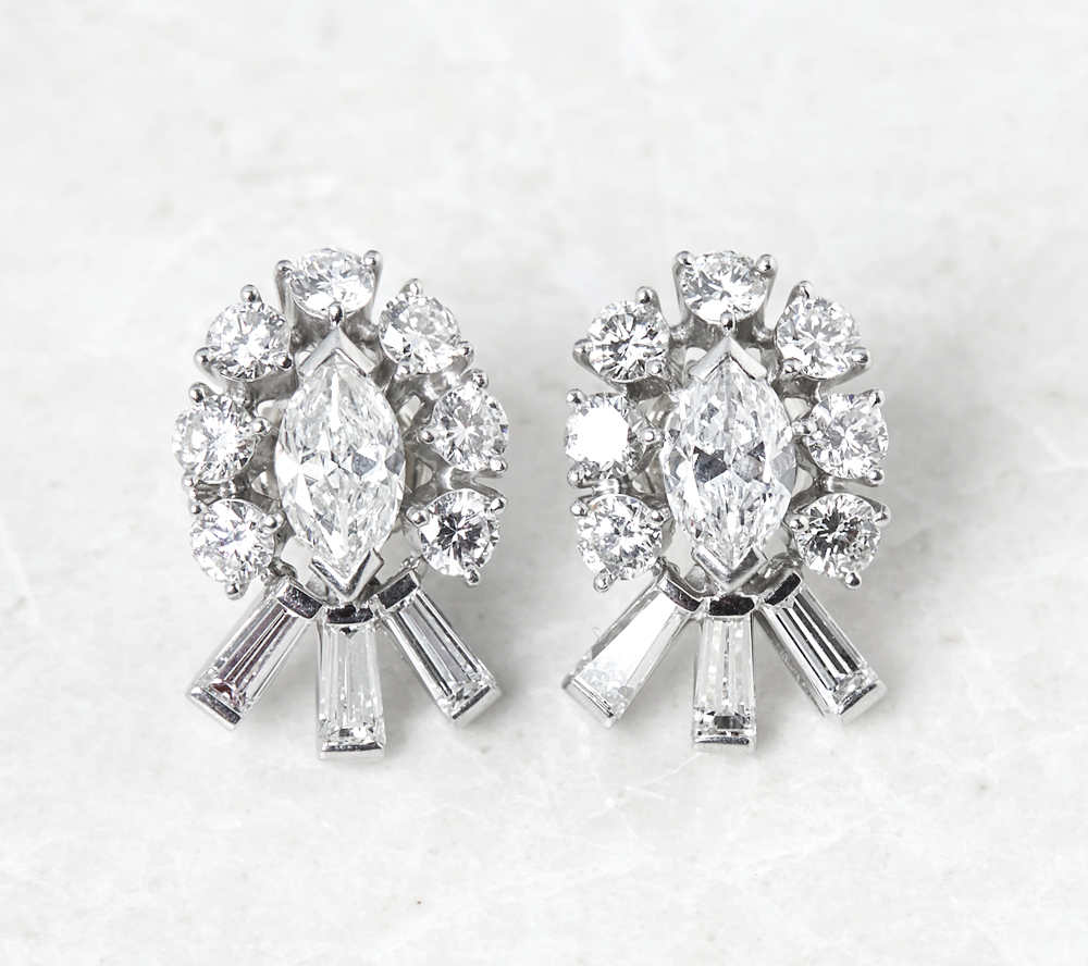 Tiffany & Co., Palladium 2.70ct Round, Marquise & Baguette Cut Diamond Stud Earrings - Image 5 of 10