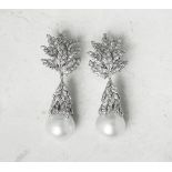 Buccellati, 18k White Gold South Sea Pearl & 2.71ct Diamond Drop Earrings