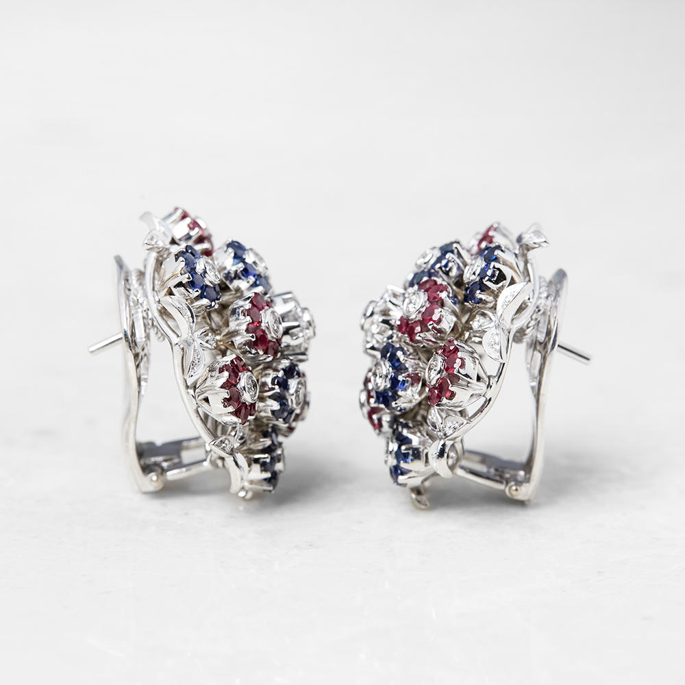 Cartier, 18k White Gold Diamond, Ruby & Sapphire Trembler Earrings - Image 7 of 11